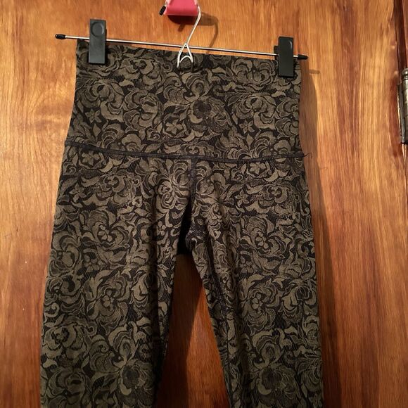 Lululemon Leggings Green Black Wunder Under Pants 4 Hi-Rise Pencil Lace Brave - Picture 3 of 9